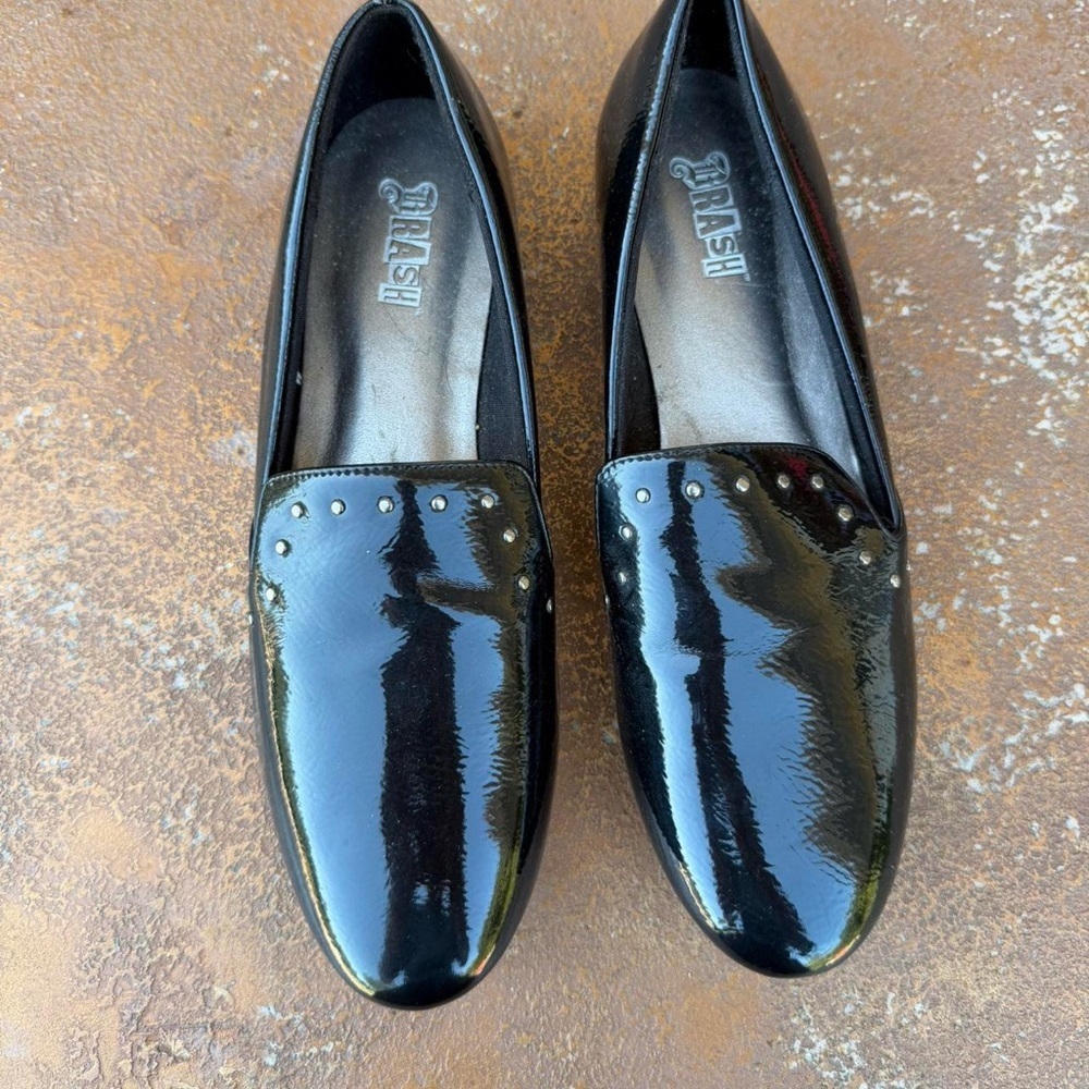 Brash Black patent faux leather loafers with studs sz 8.5 women’s